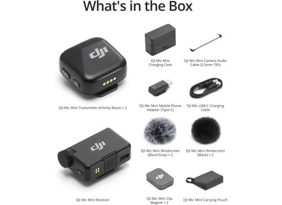 DJI Mic Mini (2 TX + 1 RX + Charging Case) Wireless Lavalier Microphone, Ultralight, Noise Cancelling, Up to 48-Hour Battery Life Bundle with 2 x Deco Gear Lapel Microphone and 5