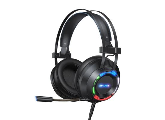 Awei USB + 3.5mm Ambient Light Gaming Wired Headset with Microphone - Black photo 