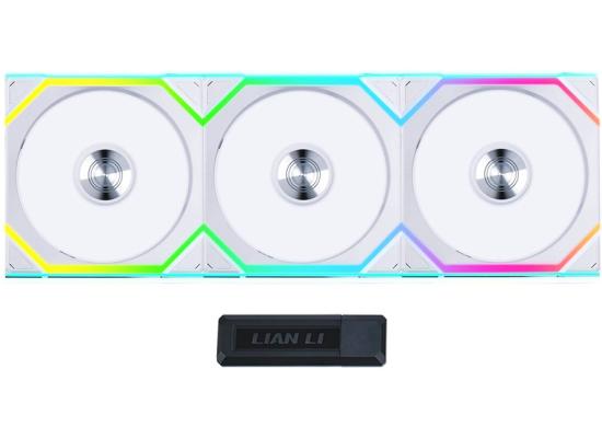 Lian Li UNI FAN SL Wireless 120 Kit w/ Dual Zone ARGB, High Performance Triple Pack, Daisy-Chain Style, 2.4 GHz Wireless Controller (Included) - White photo 
