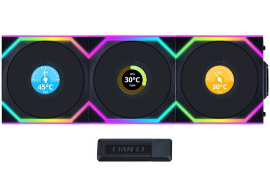 Lian Li UNI FAN SL Wireless LCD 120 Kit w/ Dual Zone ARGB, High Performance Triple Pack, 1.6